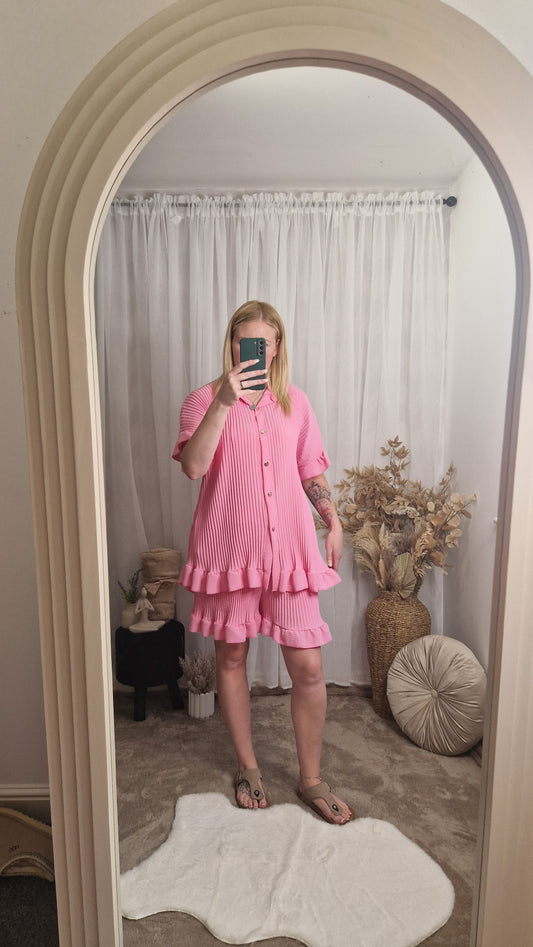 Button Detail Pleated Co-Ord
