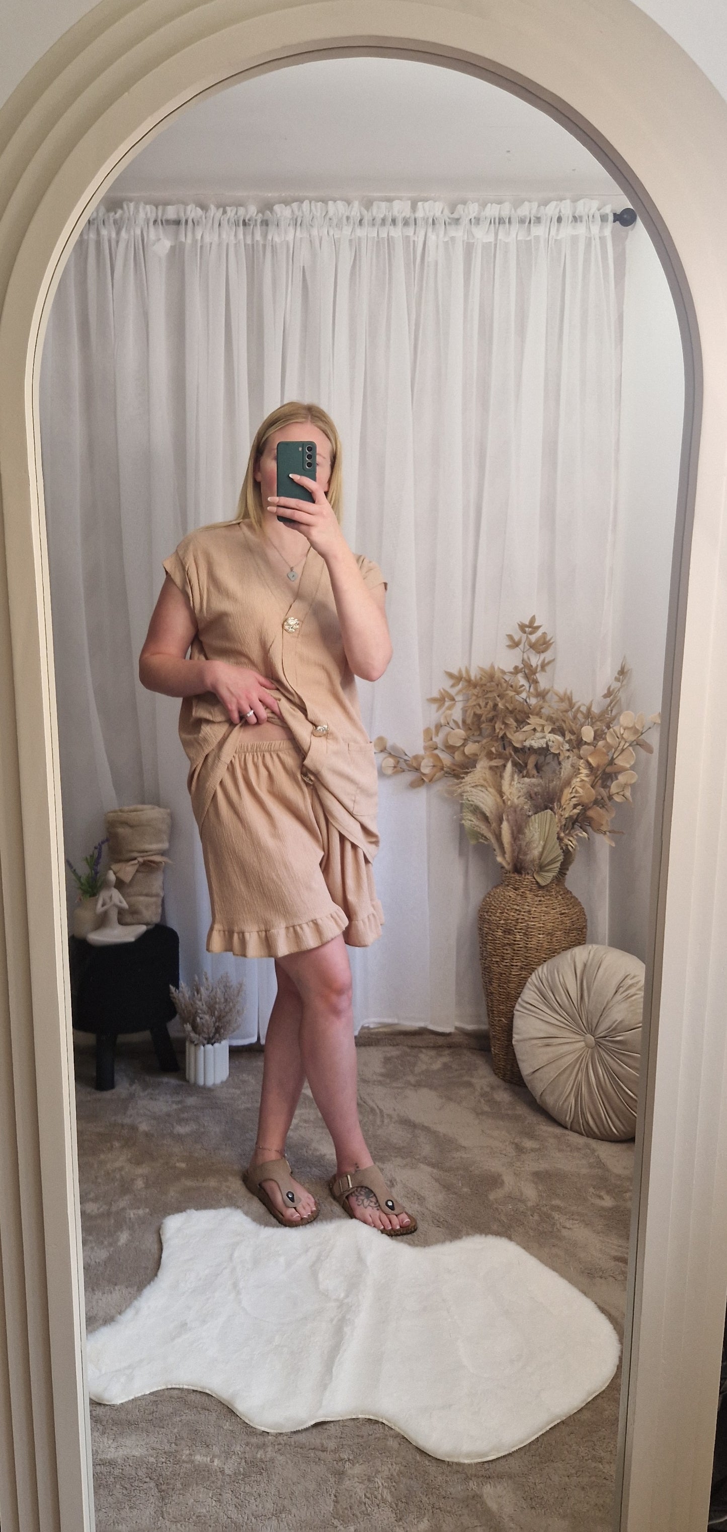 Gold Button Cheesecloth Waistcoat And Shorts C0o-Ord