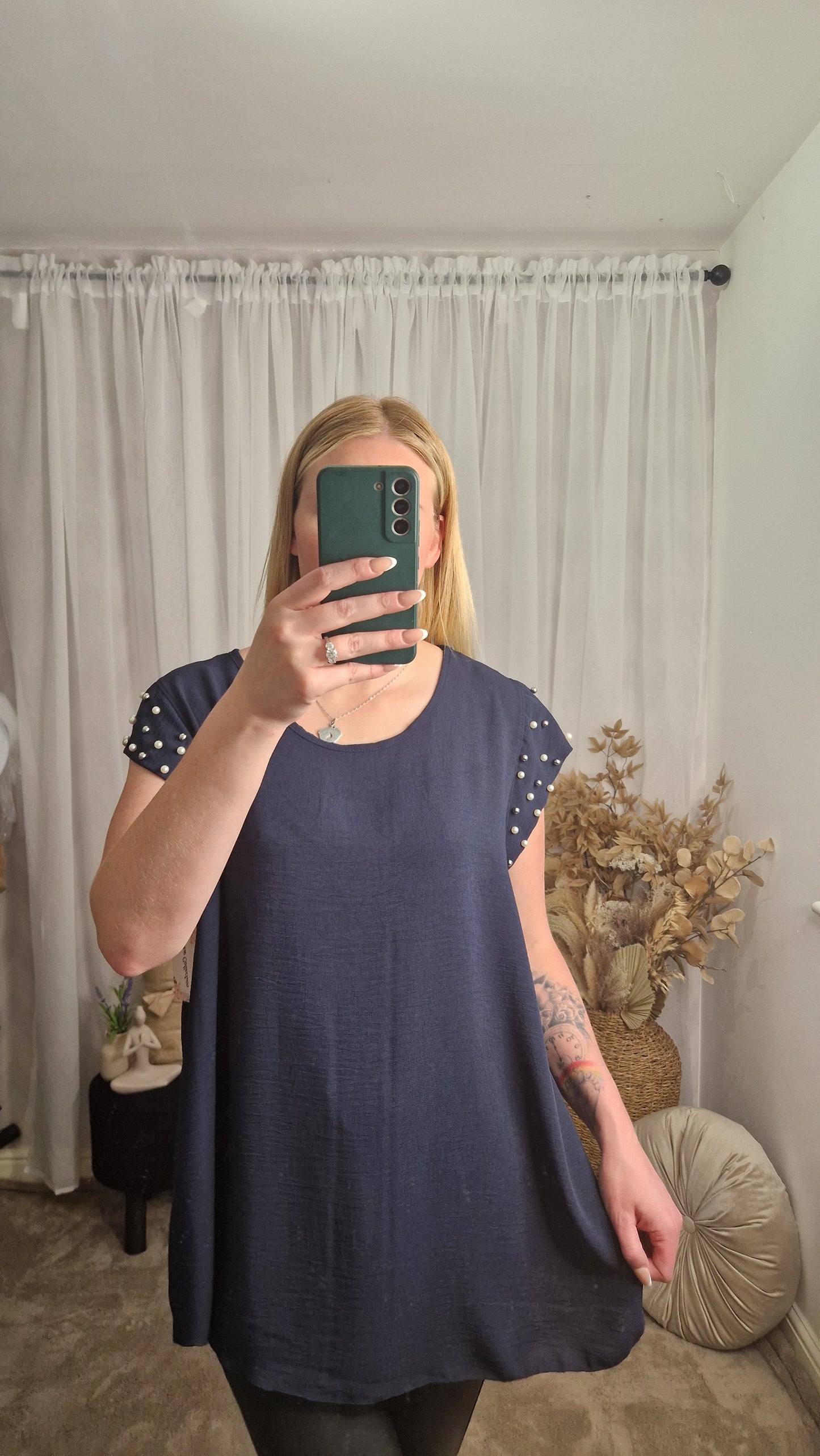Pearl Detail Sleeve Top