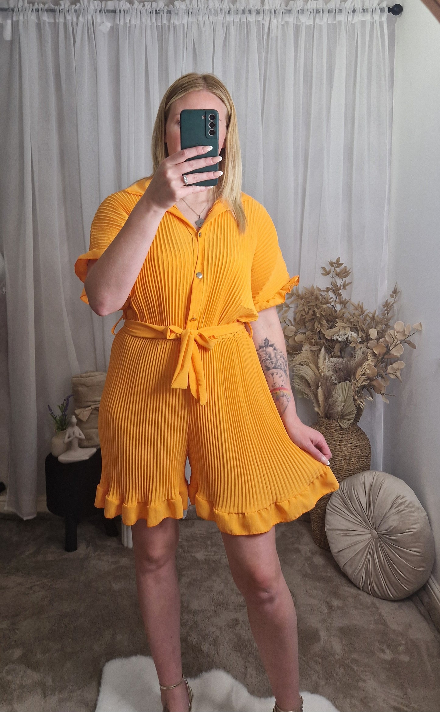 Pleated Button Detail Playsuit