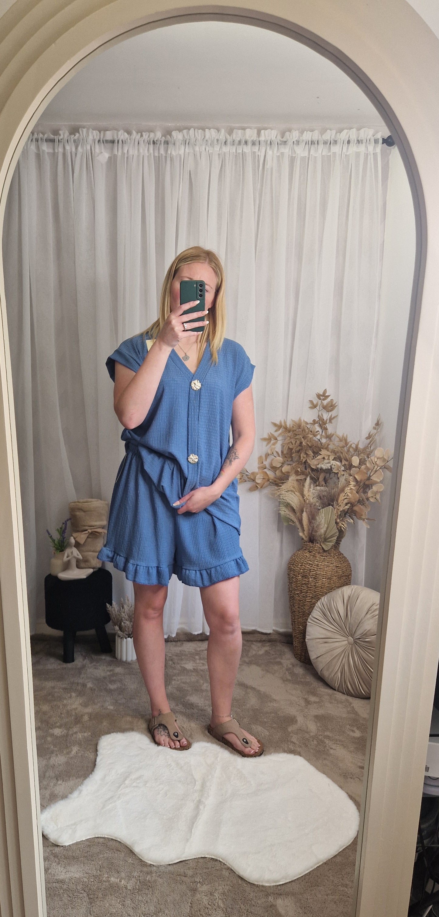 Gold Button Cheesecloth Waistcoat And Shorts C0o-Ord