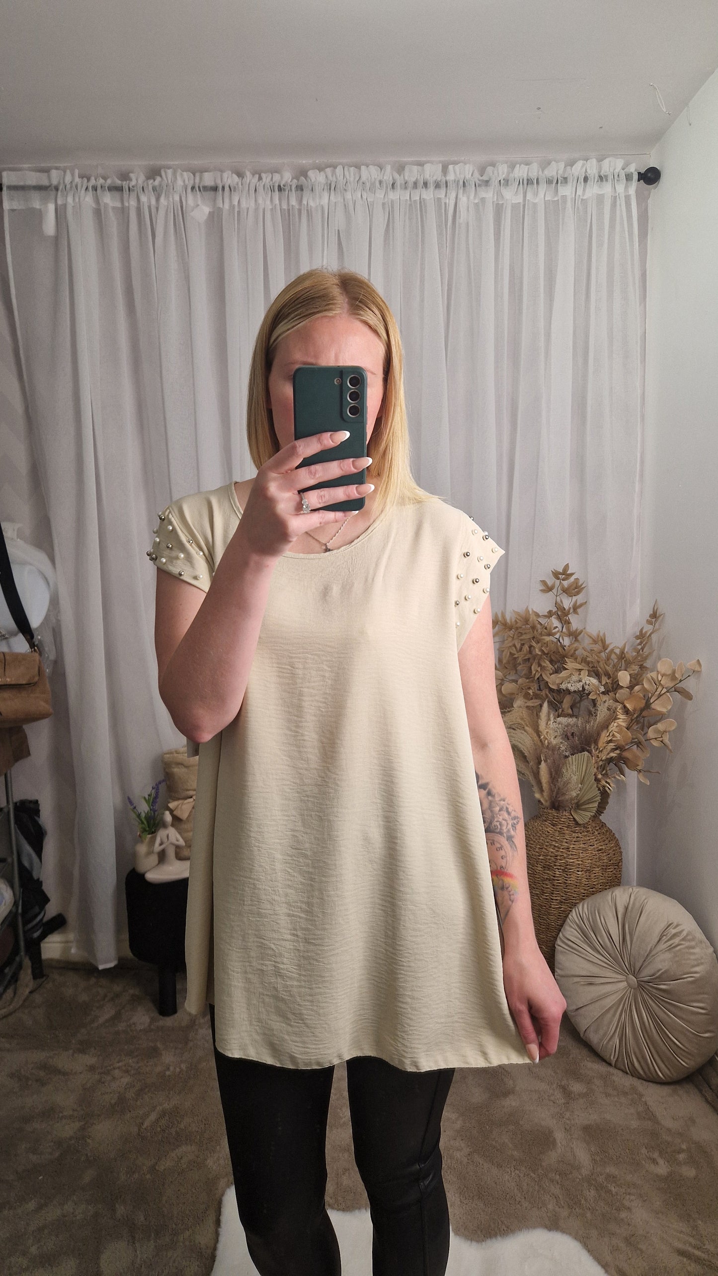 Pearl Detail Sleeve Top