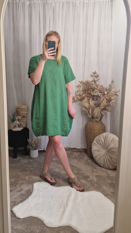Cotton Dress with Wooden Button Detail
