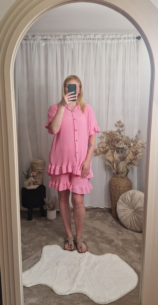 Button Detail Pleated Co-Ord